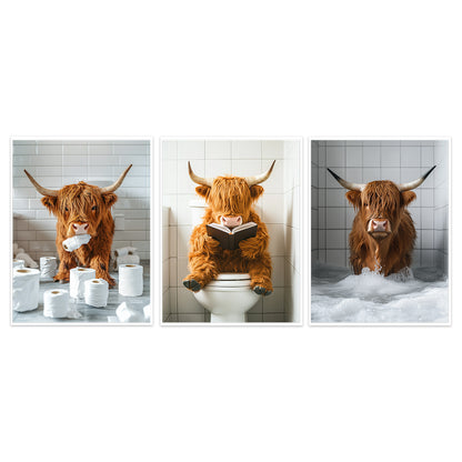 Humorous Highland Cow Wall Art Set Homeandso