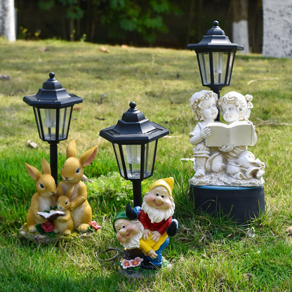 Outdoor Garden Solar Lantern with Stork Figurine Homeandso