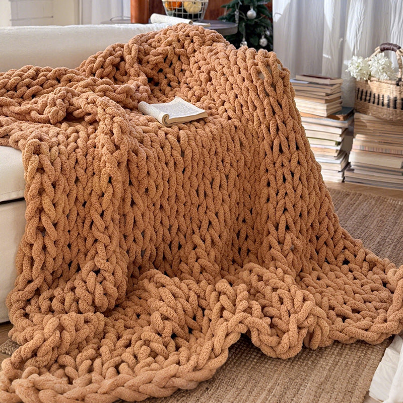 Chunky Hand-Knitted Throw Blanket