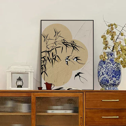 Decorative Wall Art with Bamboo and Bird Motif Homeandso