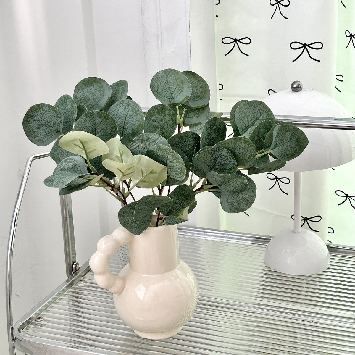 Decorative Eucalyptus and White Blossom Stem for Home