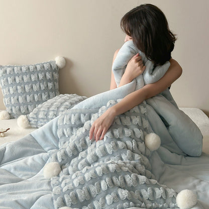 Decorative Cozy Textured Fleece Blanket Set Homeandso