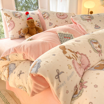 Soft Plush Cartoon-Themed Duvet Cover Set