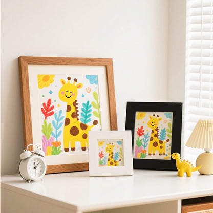 Playful Giraffe Illustration Framed Art