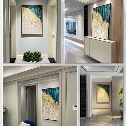 Textured Abstract Gold and Green Canvas Wall Art Homeandso