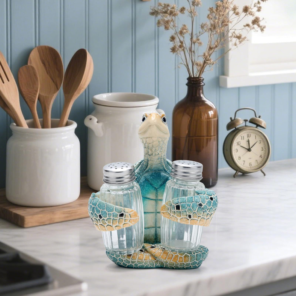Decorative Turtle-Shaped Salt and Pepper Shaker Holder Homeandso