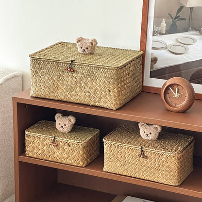 Charming Woven Storage Basket with Bear Lid