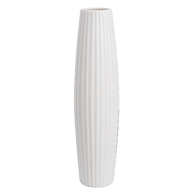 Elegant Ribbed Ceramic Floor Vase