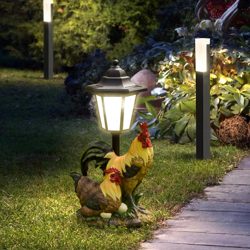 Outdoor Garden Solar Lantern with Stork Figurine Homeandso