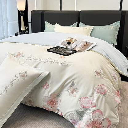 Embroidered Floral Duvet Cover Set
