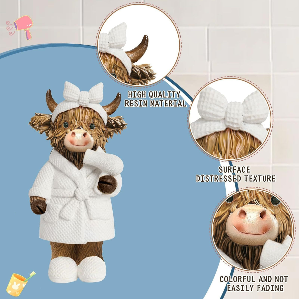 Whimsical Highland Cow Bathroom Figurine Homeandso