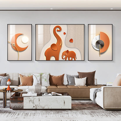 Abstract Elephant-Themed Canvas Triptych Art Homeandso
