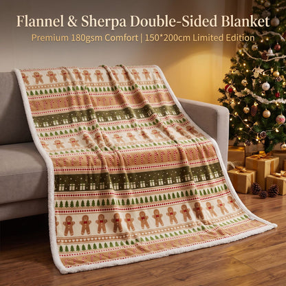 Christmas-Themed Flannel and Sherpa Blanket