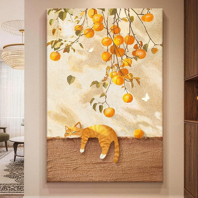 Whimsical Cat and Fruit Canvas Art Homeandso