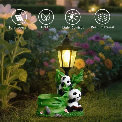 Garden Solar Lantern with Panda Figurines Homeandso