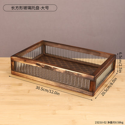 Decorative Glass and Wood Storage Tray Homeandso