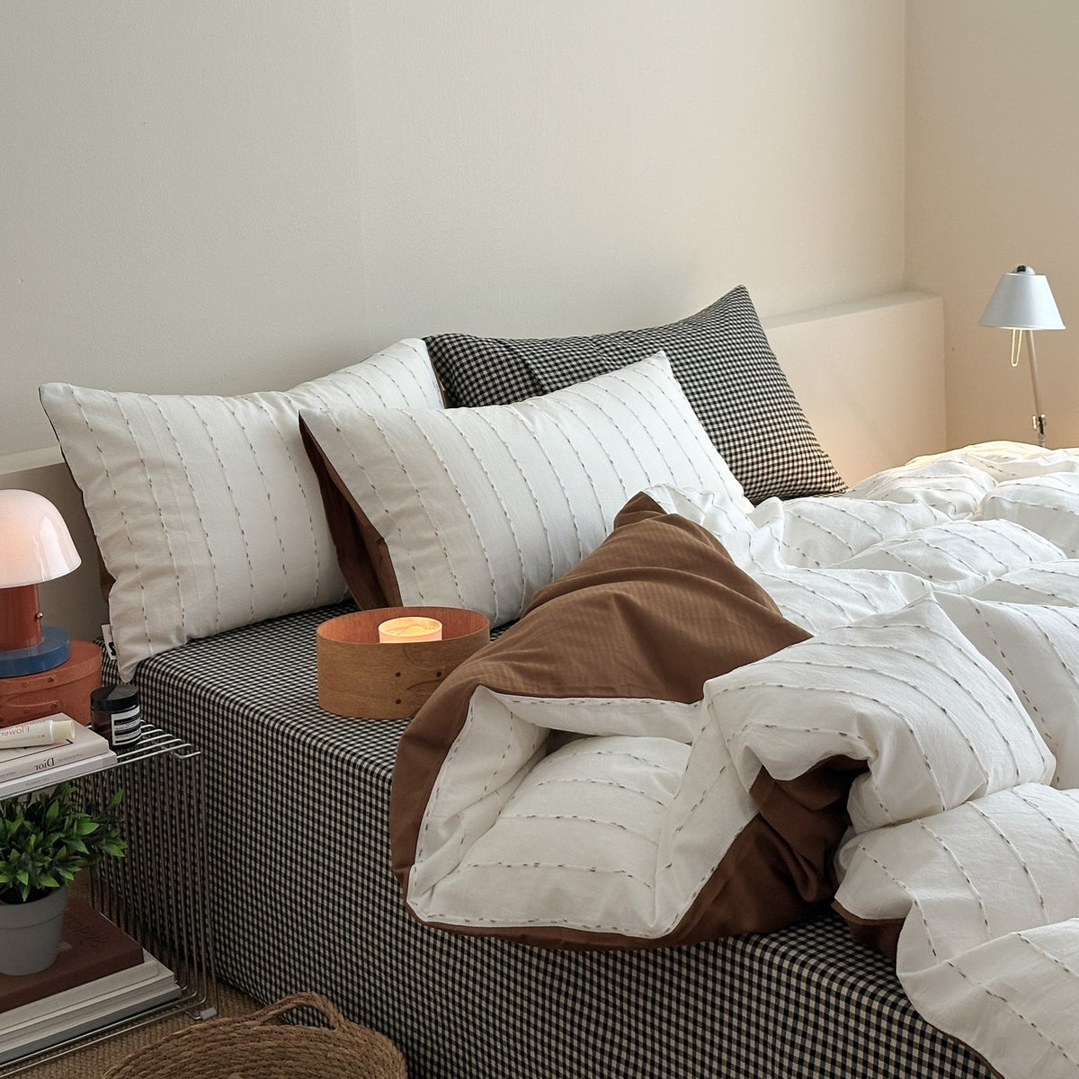 Decorative Gingham Pattern Cotton Duvet Cover Set Homeandso