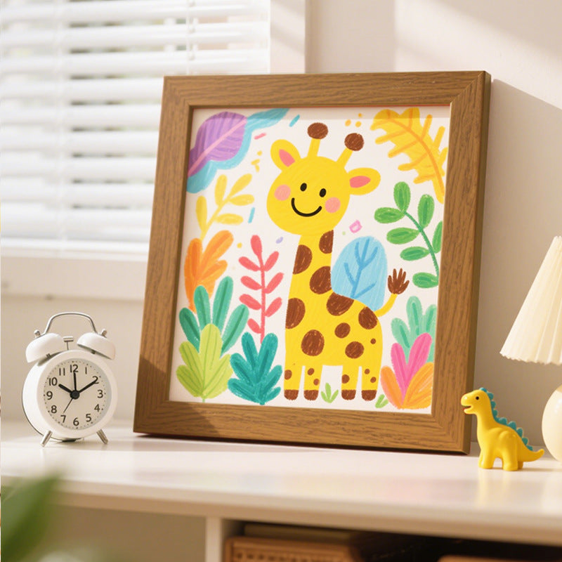 Playful Giraffe Illustration Framed Art