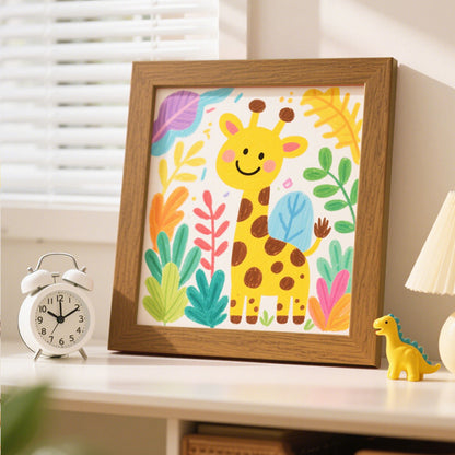 Playful Giraffe Illustration Framed Art
