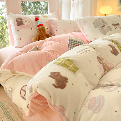Soft Plush Cartoon-Themed Duvet Cover Set