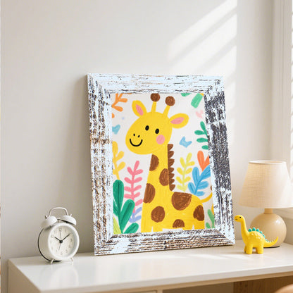 Playful Giraffe Illustration Framed Art