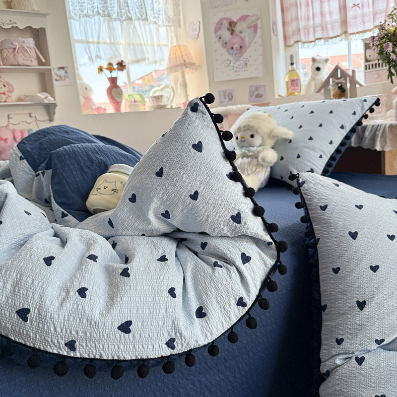 Heart Patterned Decorative Pillow and Duvet Cover Set Homeandso