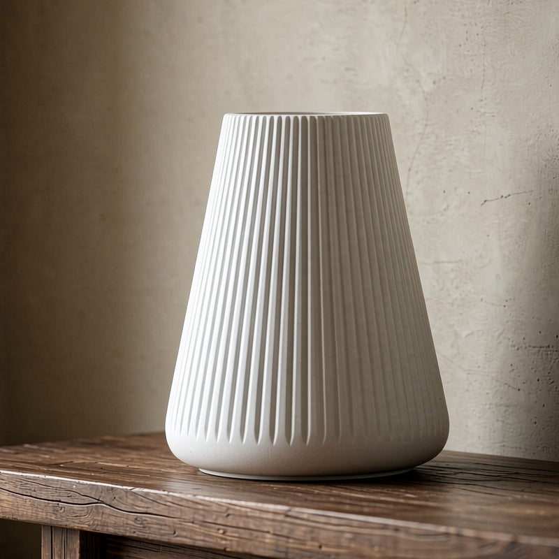 Modern Vertical Ribbed Ceramic Vase