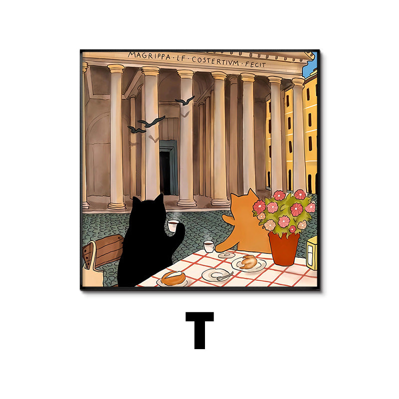 Whimsical Cat-Themed Art Print Homeandso