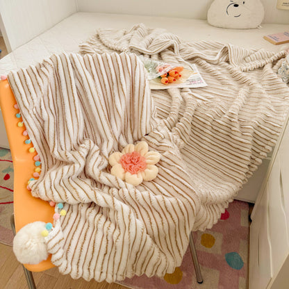 Plush Pom-Pom Edged Throw Blanket