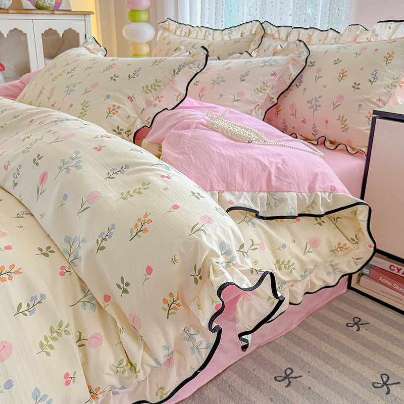 Decorative Floral Ruffled Duvet Cover Set Homeandso
