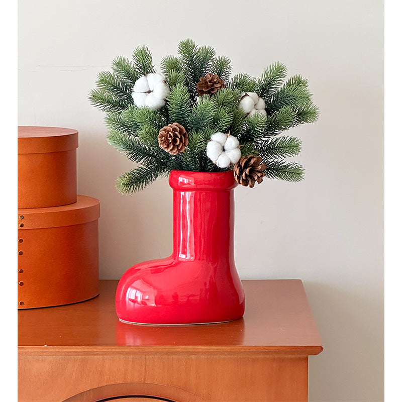 Playful Boot-Shaped Ceramic Flower Vase