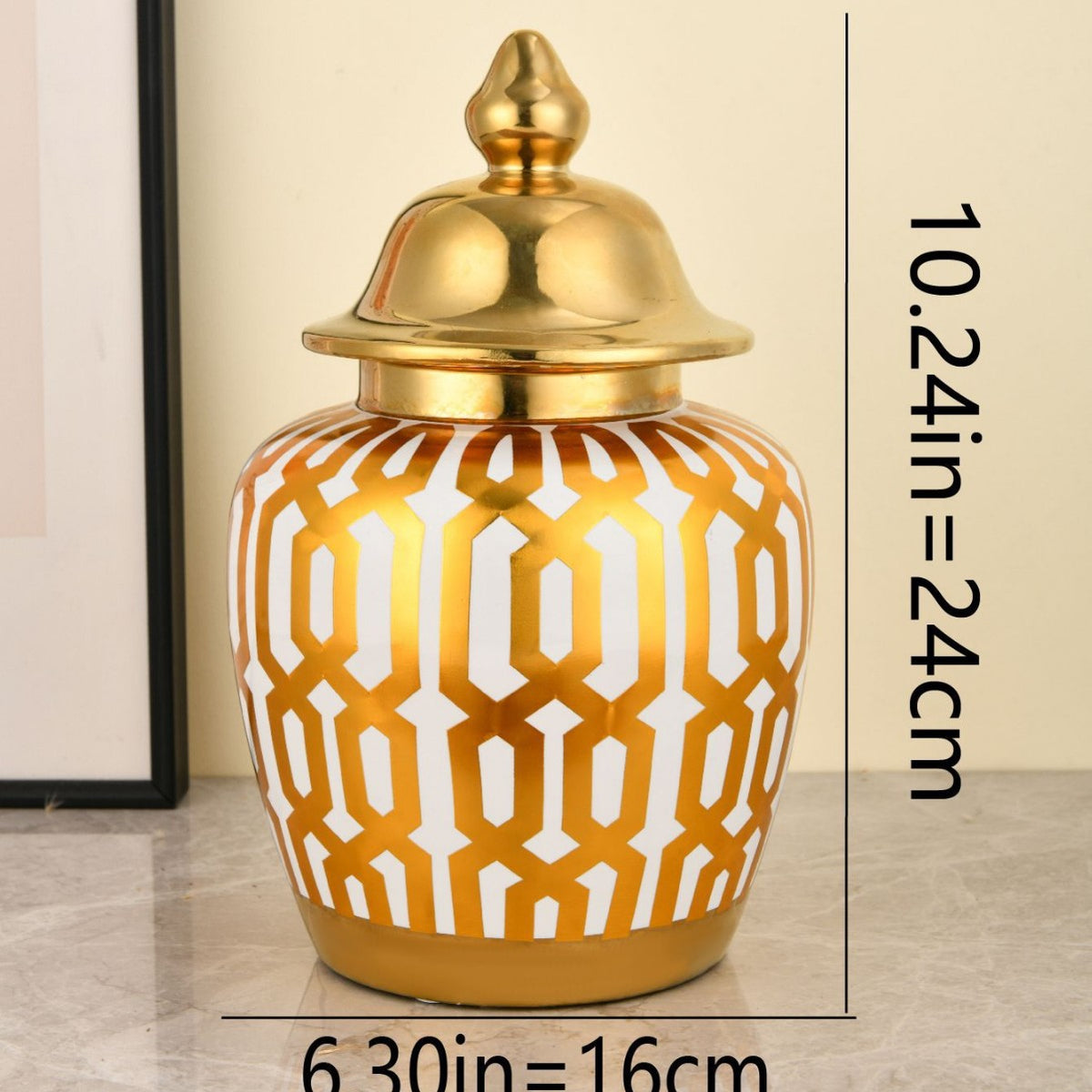 Decorative Geometric Pattern Lidded Jar Homeandso