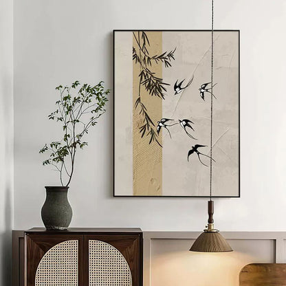 Decorative Wall Art with Bamboo and Bird Motif Homeandso