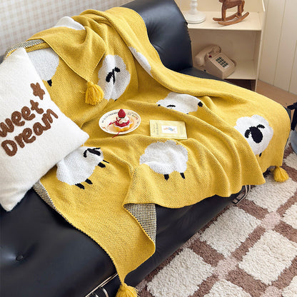 Cozy Knitted Sheep Pattern Throw Blanket