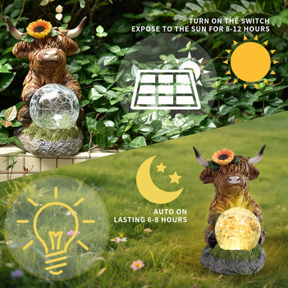 Decorative Highland Cow Solar Lantern Homeandso