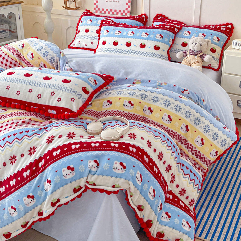 Plush Floral Print Bedding Set