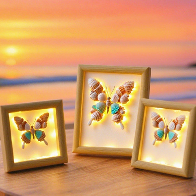 Illuminated Shell Butterfly Shadow Box Frame