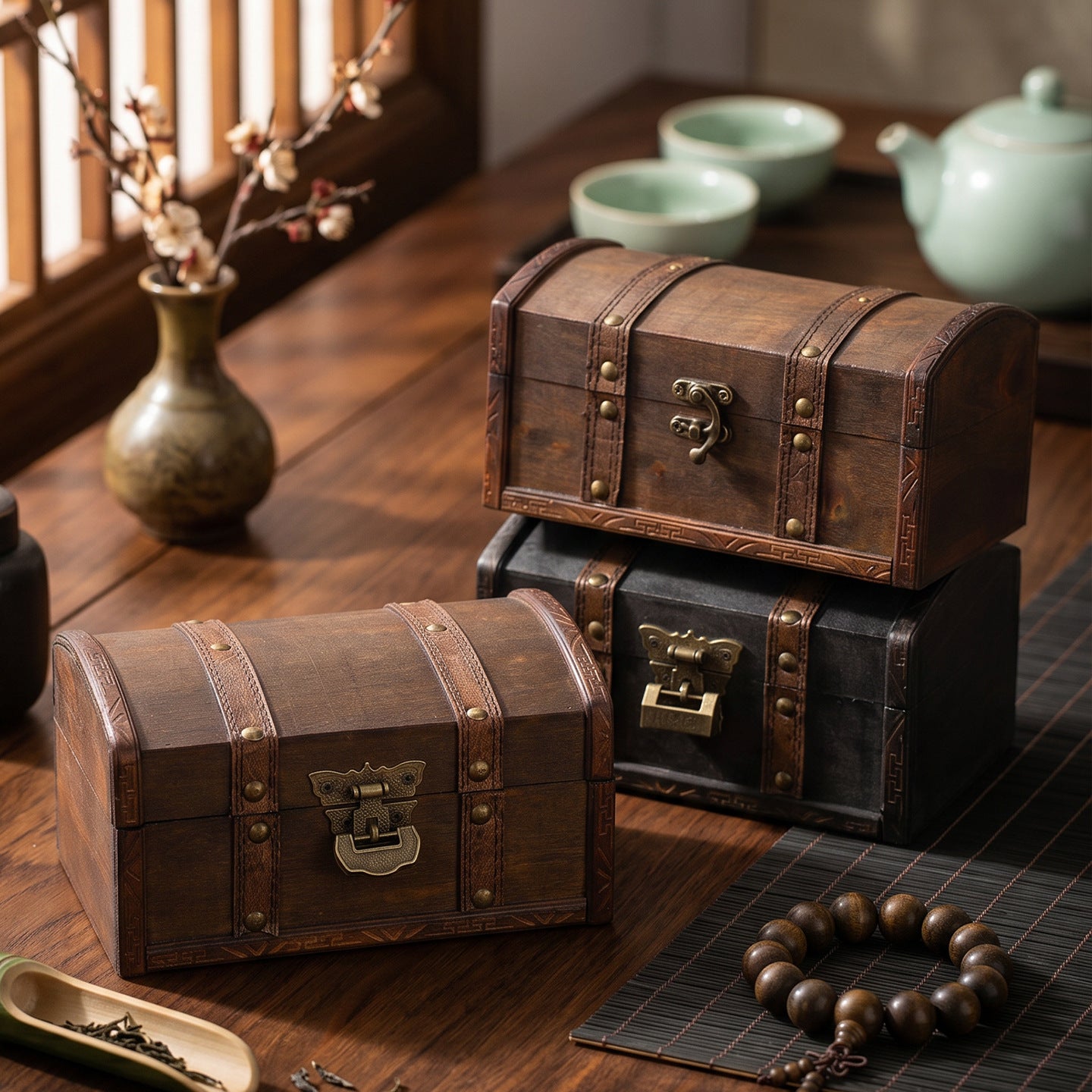 Antique Decorative Wooden Treasure Chest Homeandso