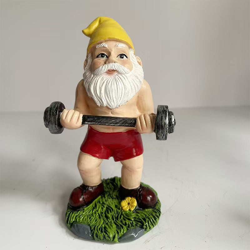Playful Weightlifting Gnome Figurine Homeandso