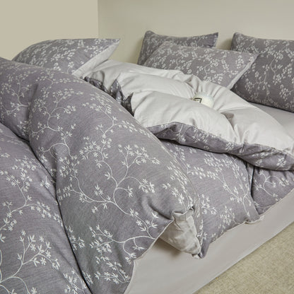 Embroidered Leaf Print Duvet Cover Set