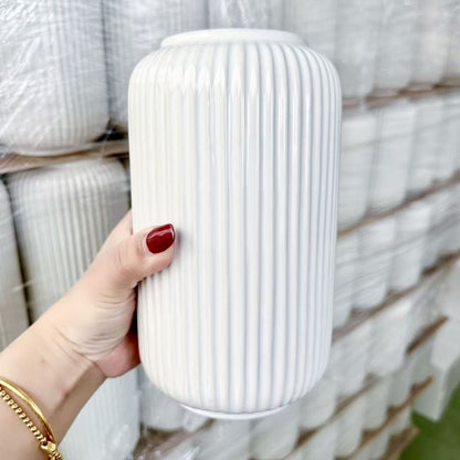 Elegant Vertical Ribbed Ceramic Vase