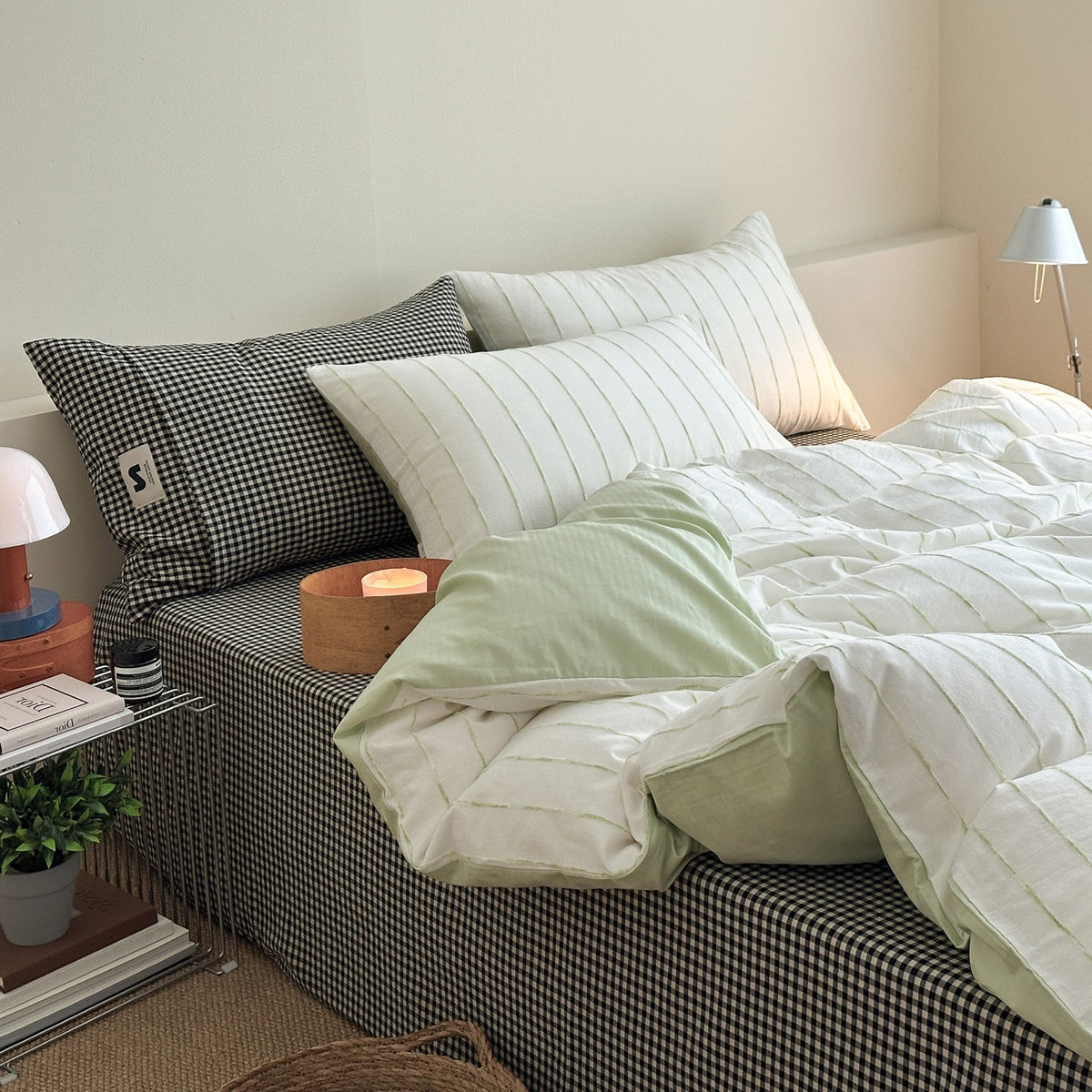 Decorative Gingham Pattern Cotton Duvet Cover Set Homeandso