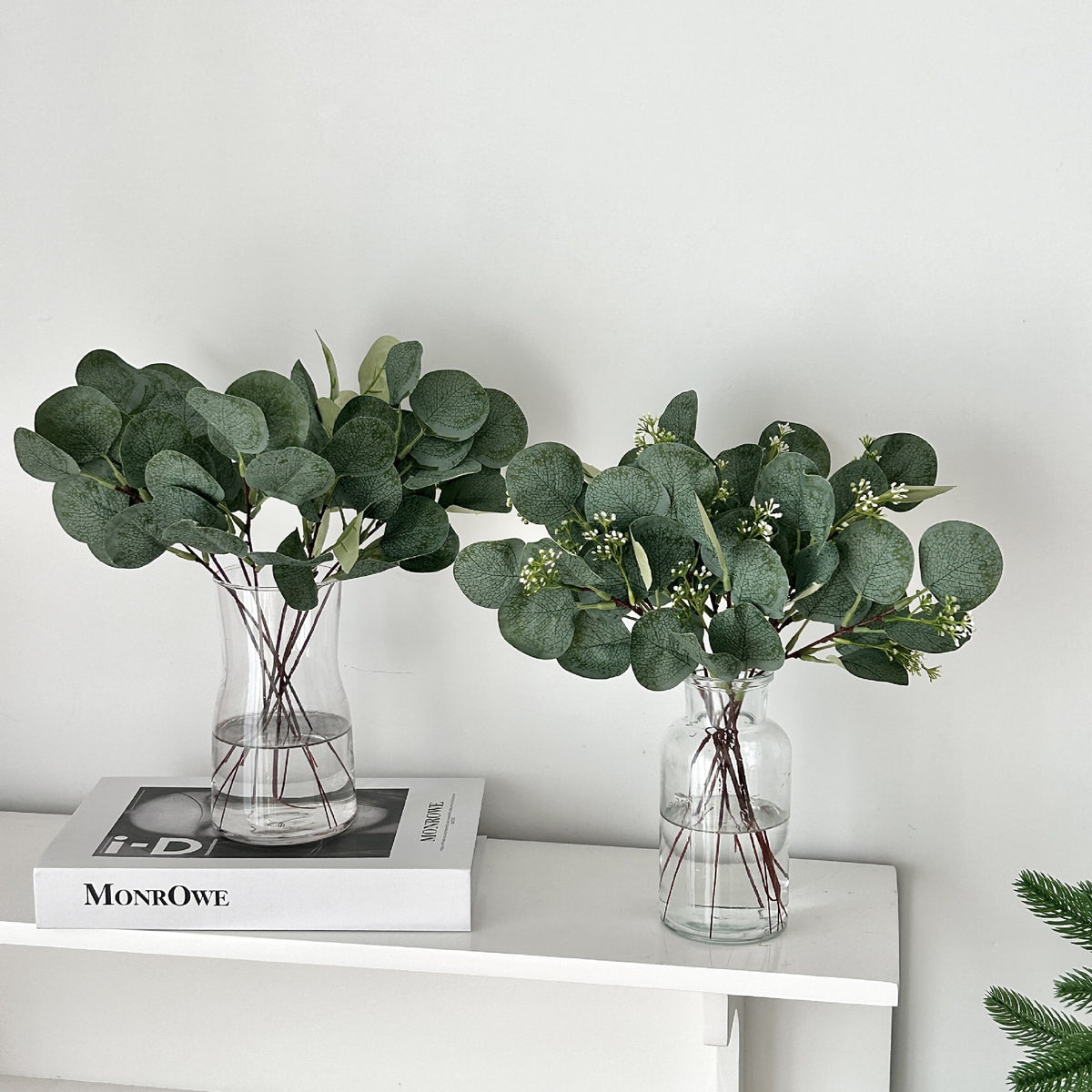 Decorative Eucalyptus and White Blossom Stem for Home