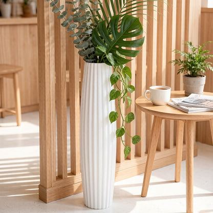 Elegant Ribbed Ceramic Floor Vase