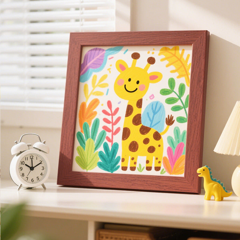 Playful Giraffe Illustration Framed Art
