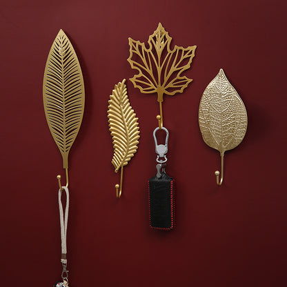 Decorative Wall Hook in Golden Leaf Design Homeandso