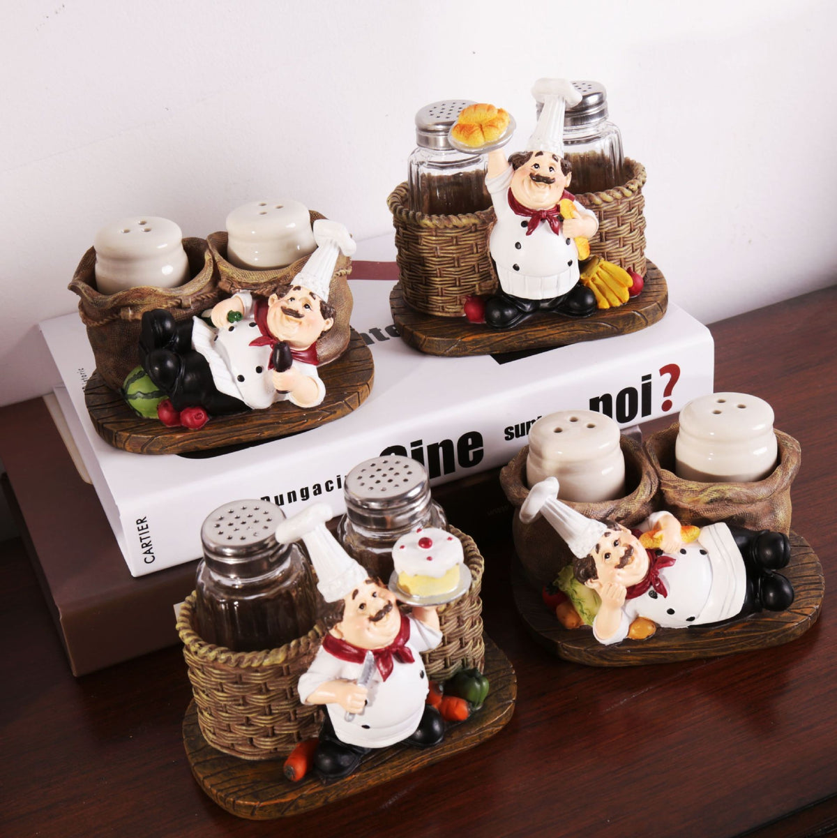 Chef-Themed Decorative Salt and Pepper Shaker Holder Homeandso