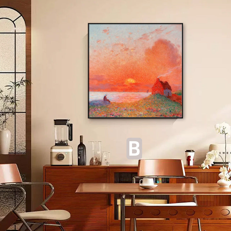 Framed Impressionist Sunset Landscape Art Homeandso