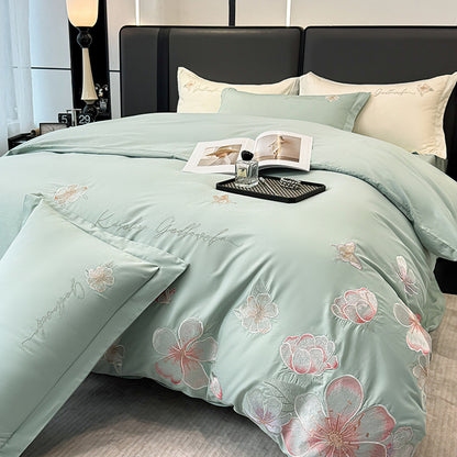 Embroidered Floral Duvet Cover Set