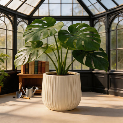 Decorative Ribbed Ceramic Planter Homeandso